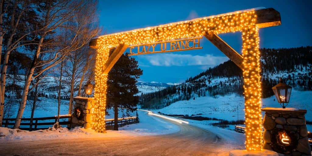 C Lazy U Ranch entrance at dusk